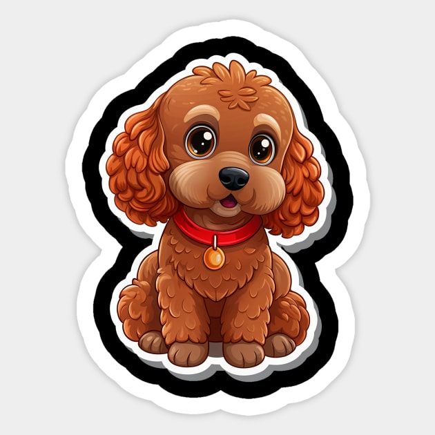 Fluffy Toy Poodle Sticker – Cute Brown Dog with Red Leash for Pet Lovers Sticker by IamActiveDog